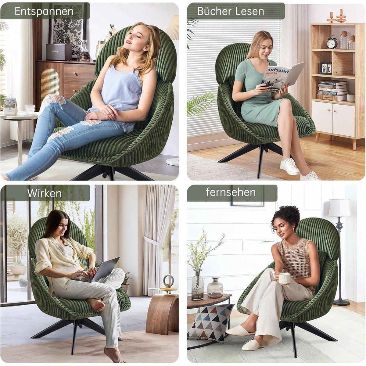 Drehbarer Loungesessel mit Kissen – Bequemer Sessel Grün
