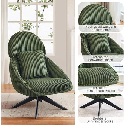 Drehbarer Loungesessel mit Kissen – Bequemer Sessel Grün