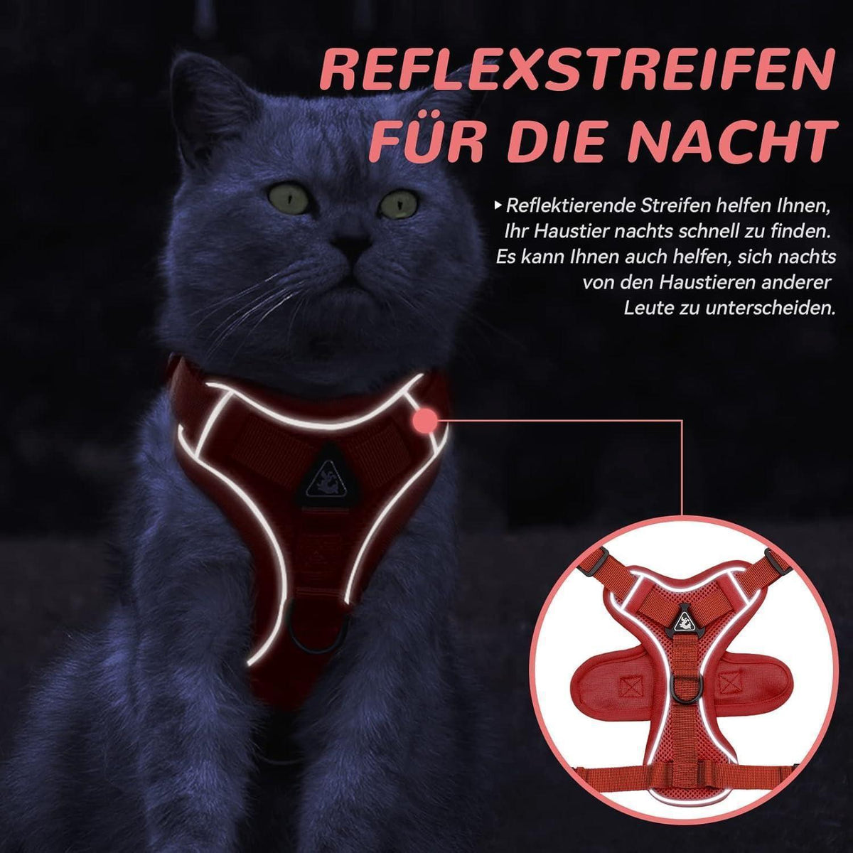 Ausbruchsicheres Katzengeschirr mit Leine, Rot XS