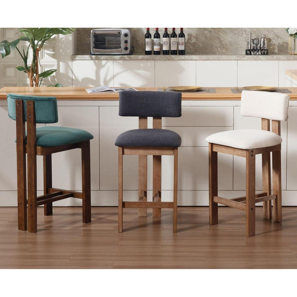 Holz Barhocker Set 2er – Gepolsterte Tresenhocker für Küche & Wohnzimmer