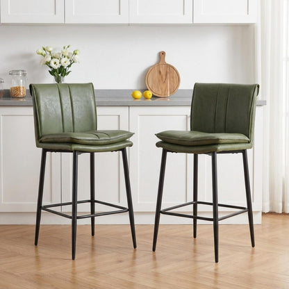 Grüner Barhocker 2er Set –, Metallgestell in Lederoptik