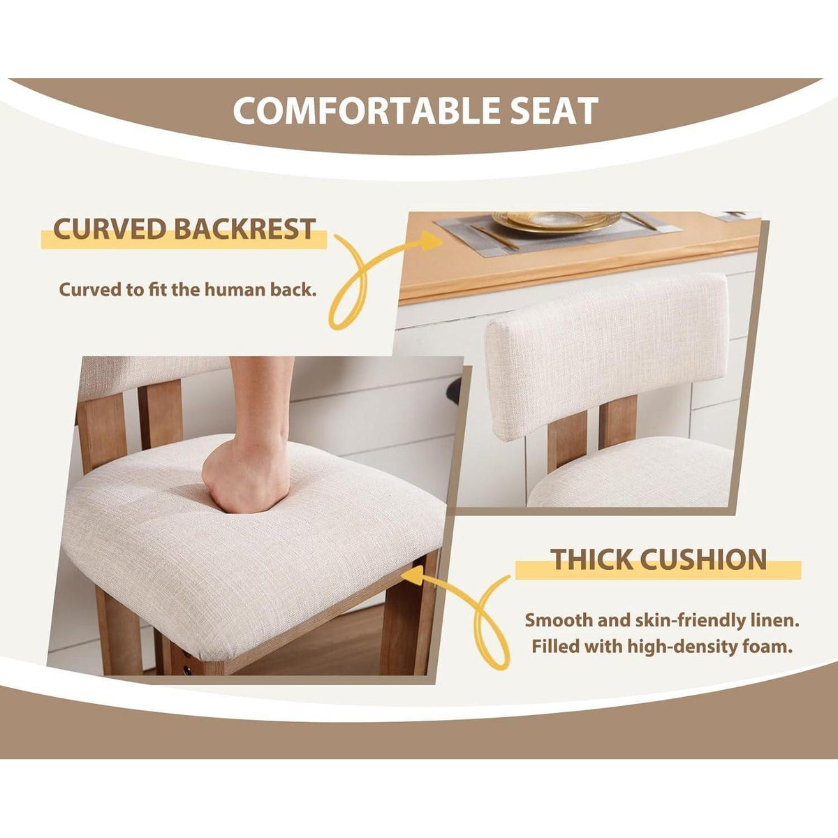 Beige Barhocker Set aus Holz mit Lehne – Komfort & Stil