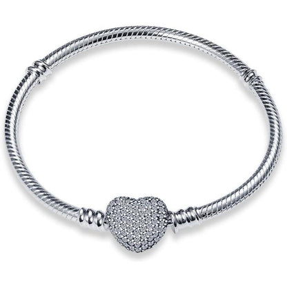 Sterling Silber Schlangen Gliederarmband mit Zirkonia, Damen Love Charm