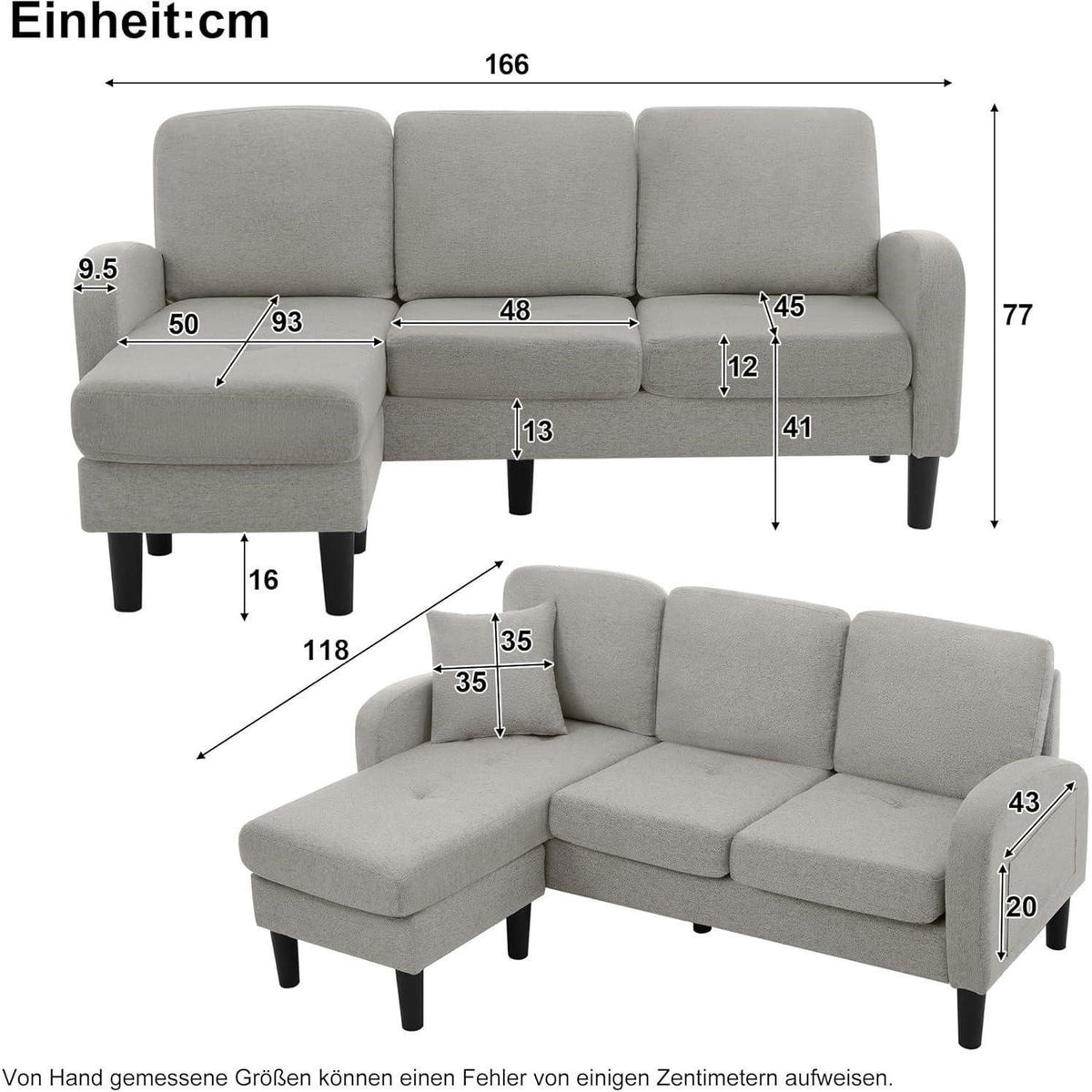 Eckcouch mit Chaiselongue – Grau, Modular & Platzsparend