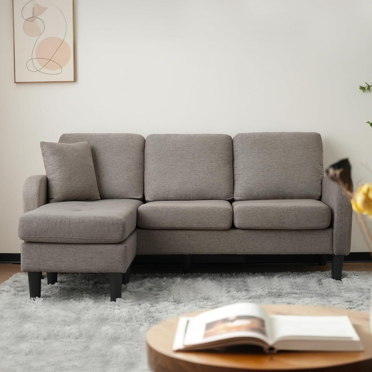 Ecksofa mit Chaiselongue – Dunkelgrau, 3-Sitzer, Modular