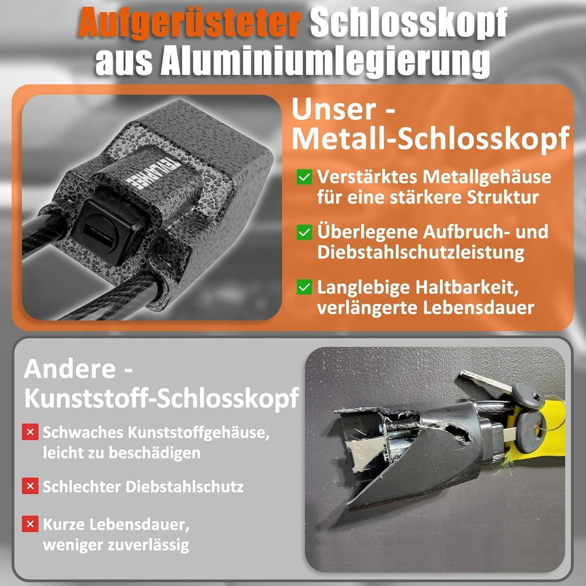 Lenkradschloss Rot, Universell, Doppeltes Diebstahlschutzsystem
