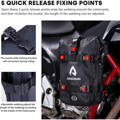Motorrad Sturzbügeltasche Wasserdicht 6L Carbon Schwarz 2er Set