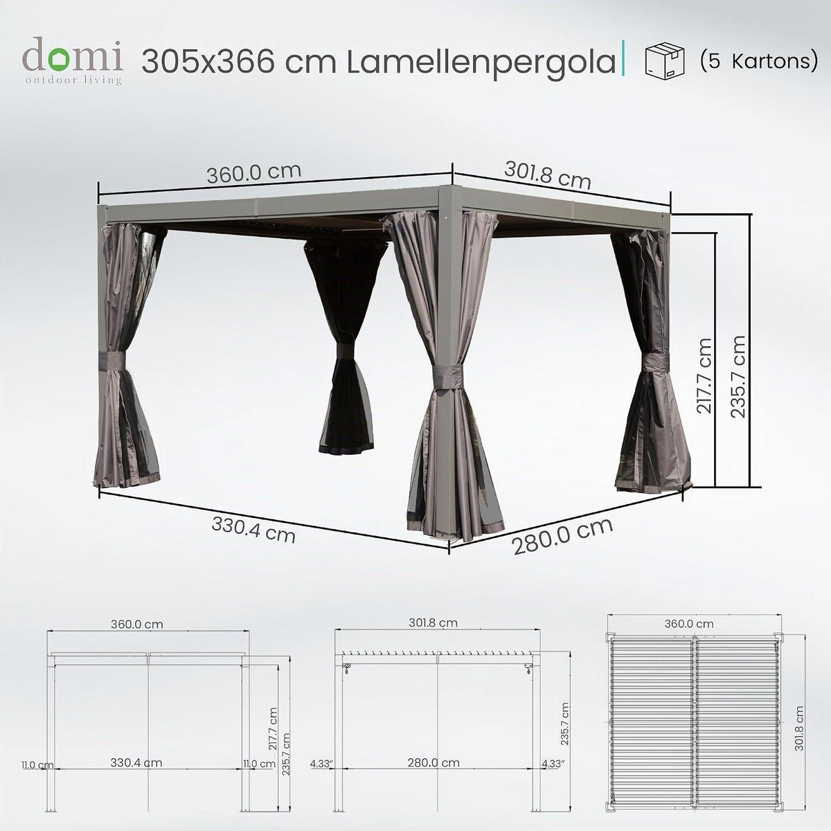 Lamellenpergola 3x3,6m – Verstellbares Dach & Entwässerung
