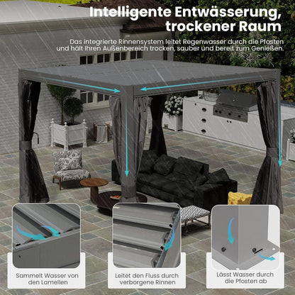 Lamellenpergola 3x3,6m – Verstellbares Dach & Entwässerung