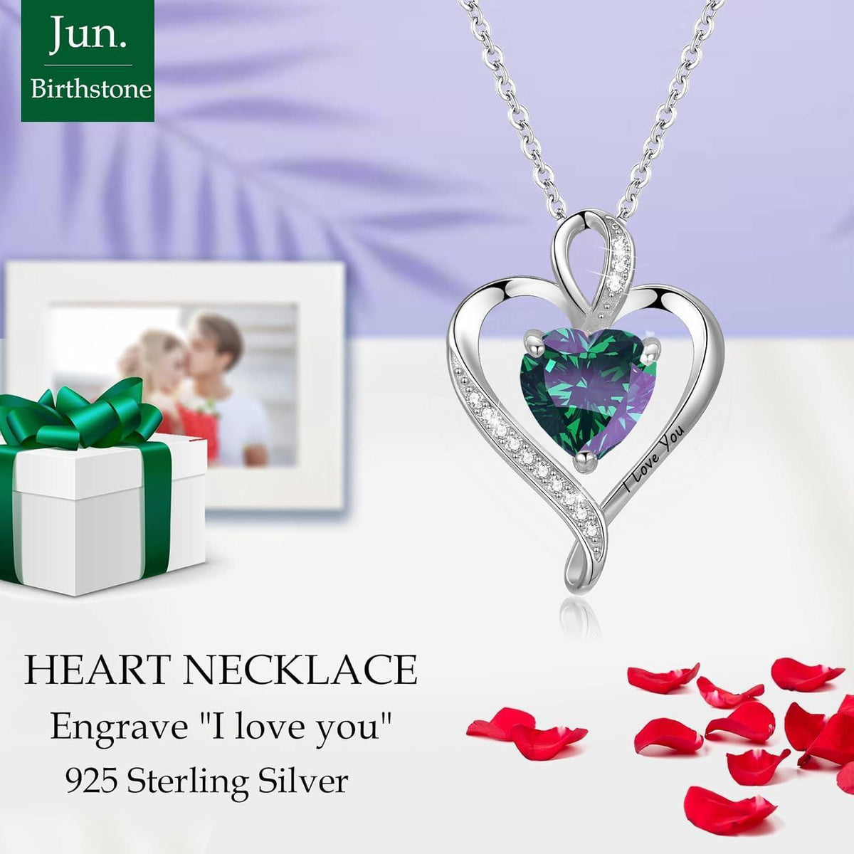 Silber Herz Kette Damen "I love you" mit Geburtsstein
