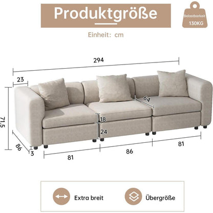 Dreisitzer-Sofa Beige – Modernes Design, Platzsparend & Gemütlich