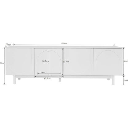 175cm TV-Kommode Weiß | Lowboard mit verstellbaren Einlegeplatten
