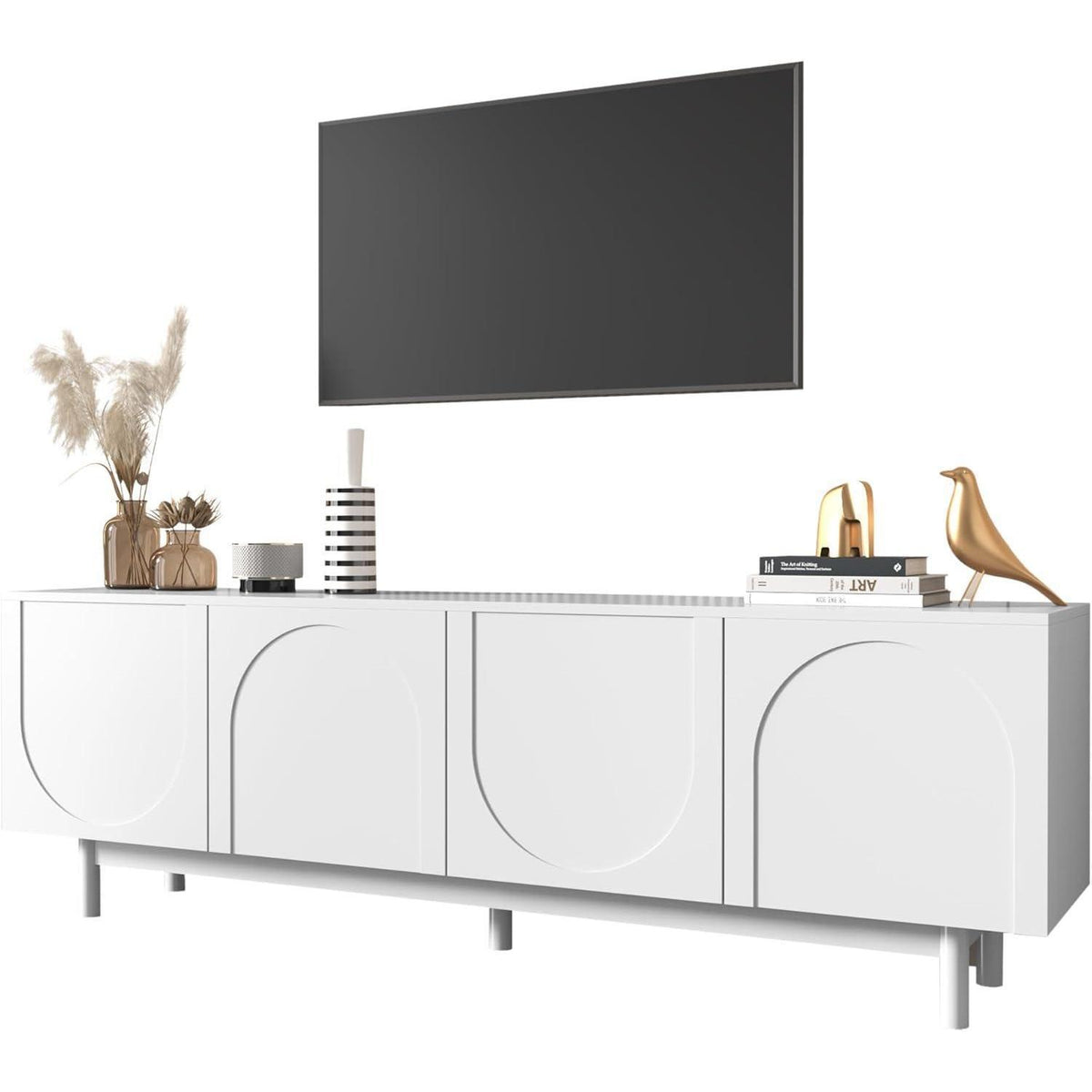 175cm TV-Kommode Weiß | Lowboard mit verstellbaren Einlegeplatten