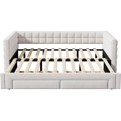 Tagesbett 90x200cm mit Bettkasten & Schubladen (Beige)