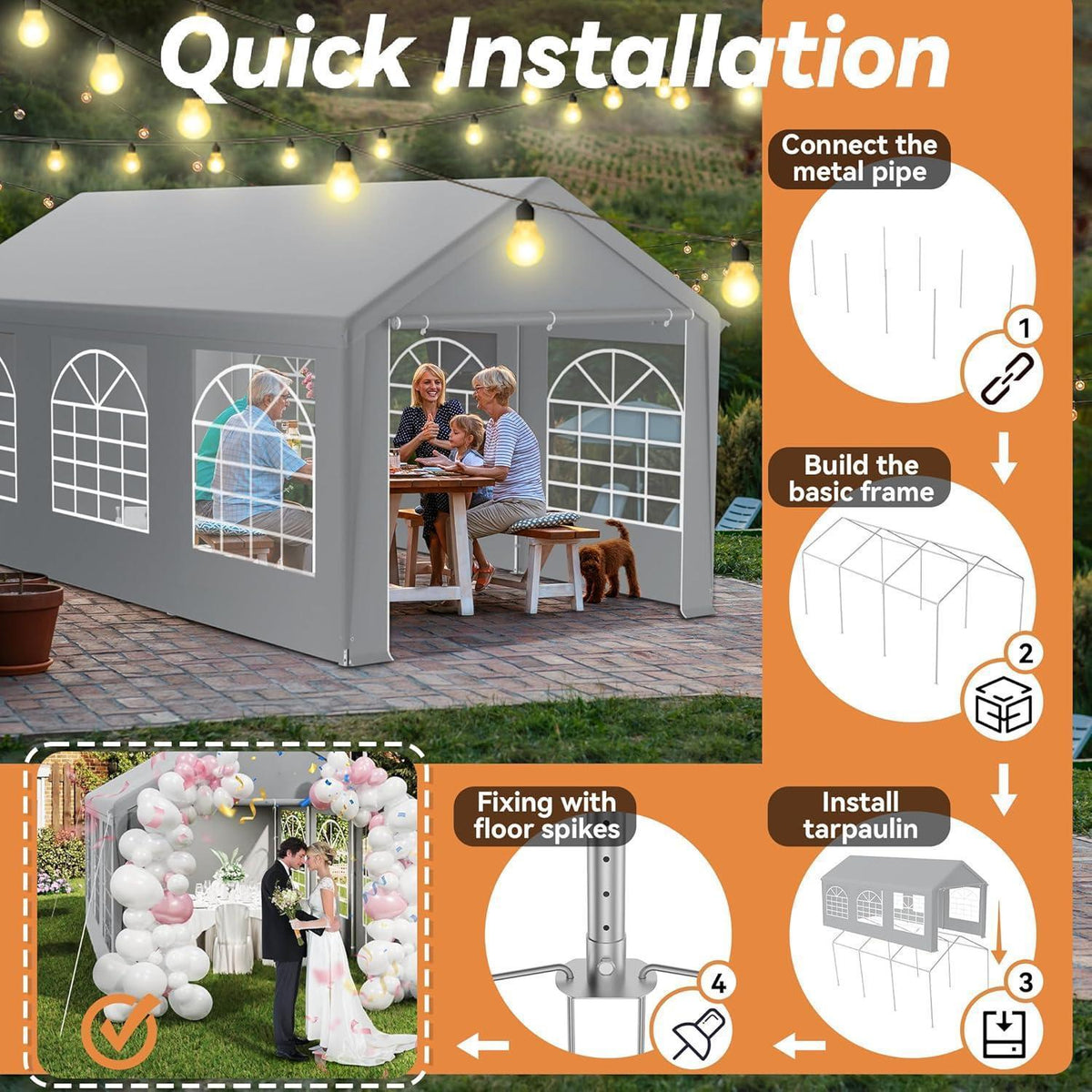 Party Zelt 3x6m Grau – Wasserdicht & Stabil für Garten & Events