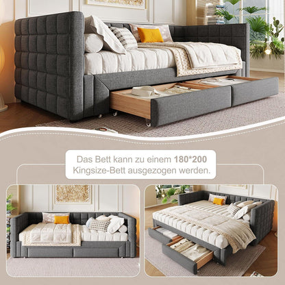 Tagesbett 90x200cm mit Bettkasten & ausziehbarer Liegefläche