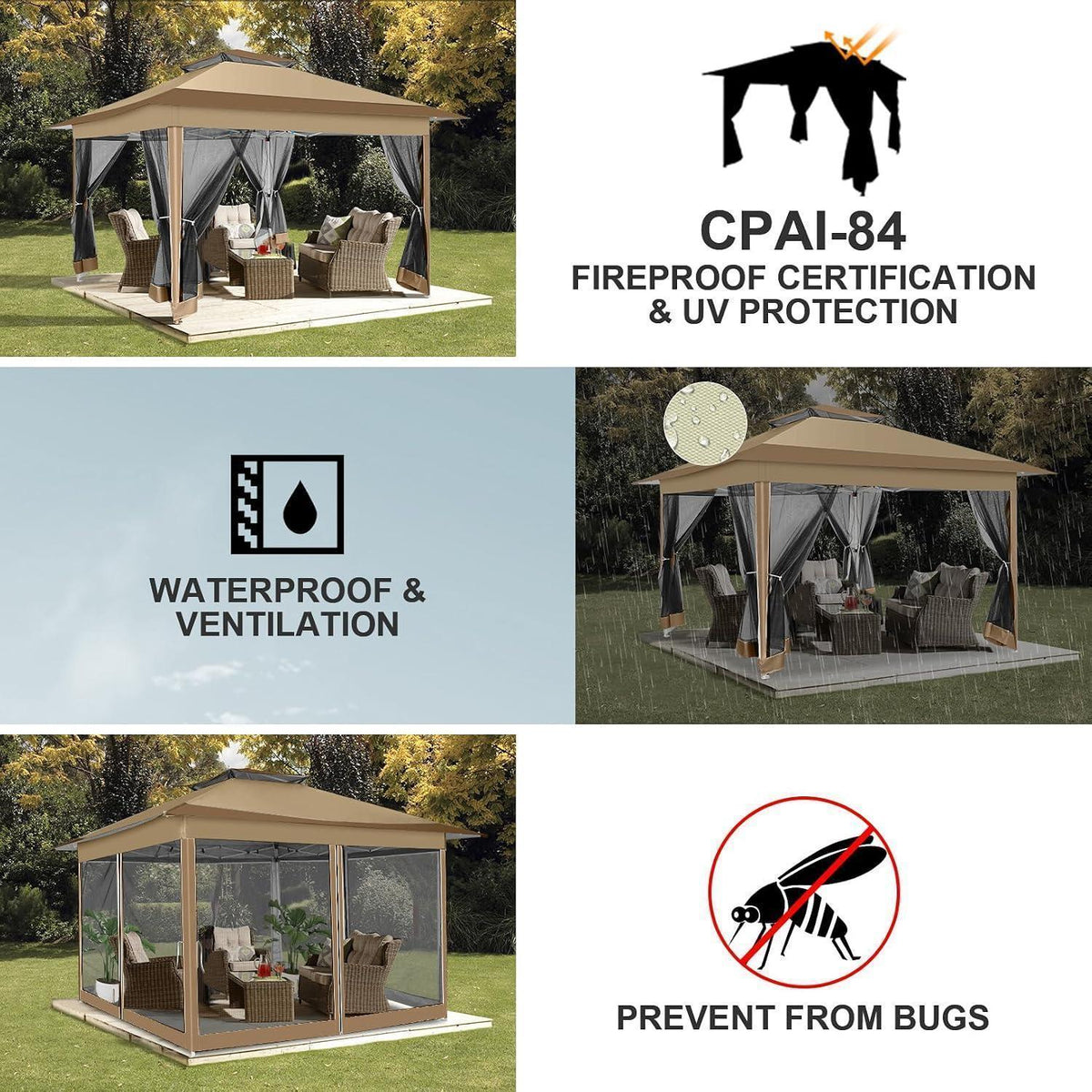 3x3 Pop-Up Pavillon wasserdicht mit Moskitonetz & Seitenwänden