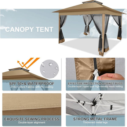 3x3 Pop-Up Pavillon wasserdicht mit Moskitonetz & Seitenwänden
