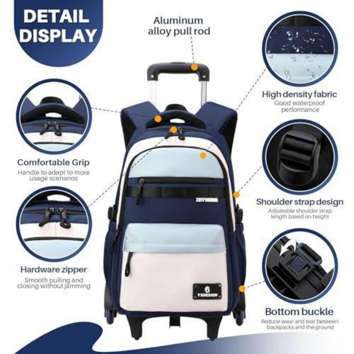 Schulrucksack mit Rollen für Kinder – Blauer Trolley Rucksack