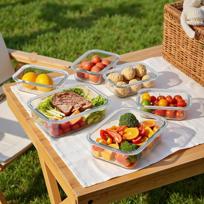 Glas Meal Prep Boxen 15er Set, Mikrowellenfest, Auslaufsicher, Schwarz