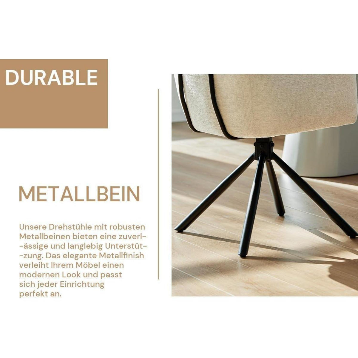Drehbarer Esszimmerstuhl mit Armlehnen – Beige Chenille Bürostuhl