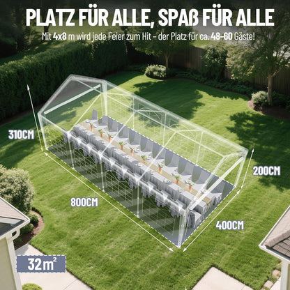 Pavillon 4x8 mit Seitenwänden – Partyzelt für Gartenfeste