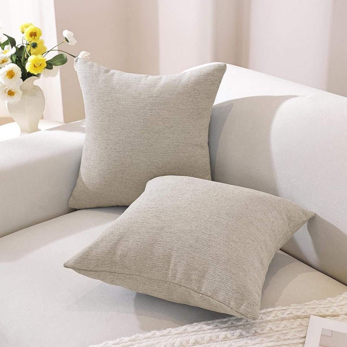 2er Set Kissenbezüge 60x60, Falsch Leinen, Beige