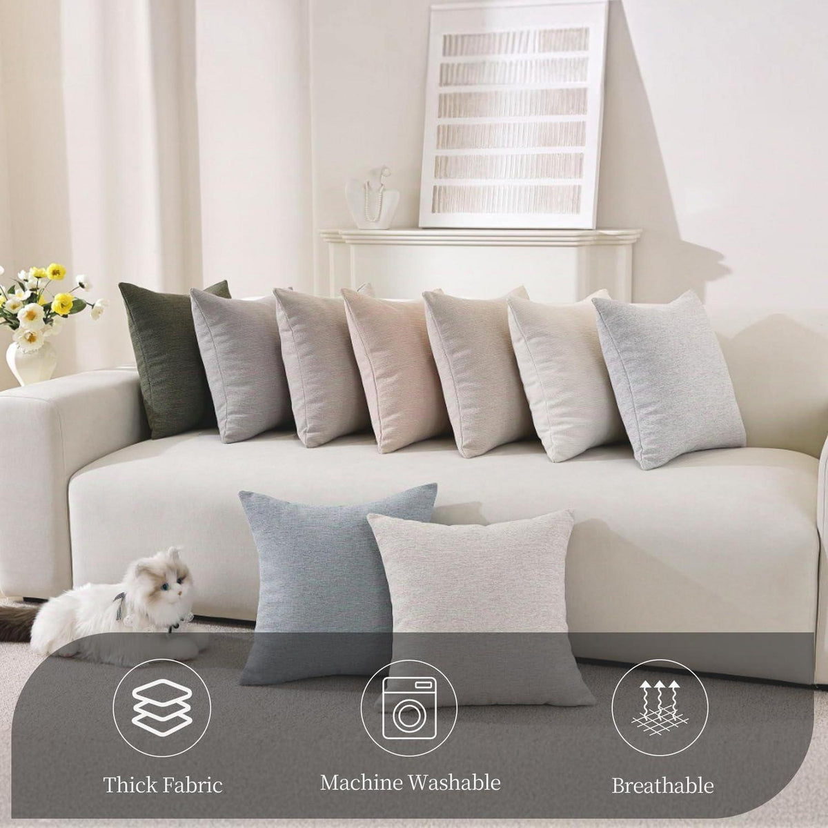 2er Set Kissenbezüge 60x60, Falsch Leinen, Beige