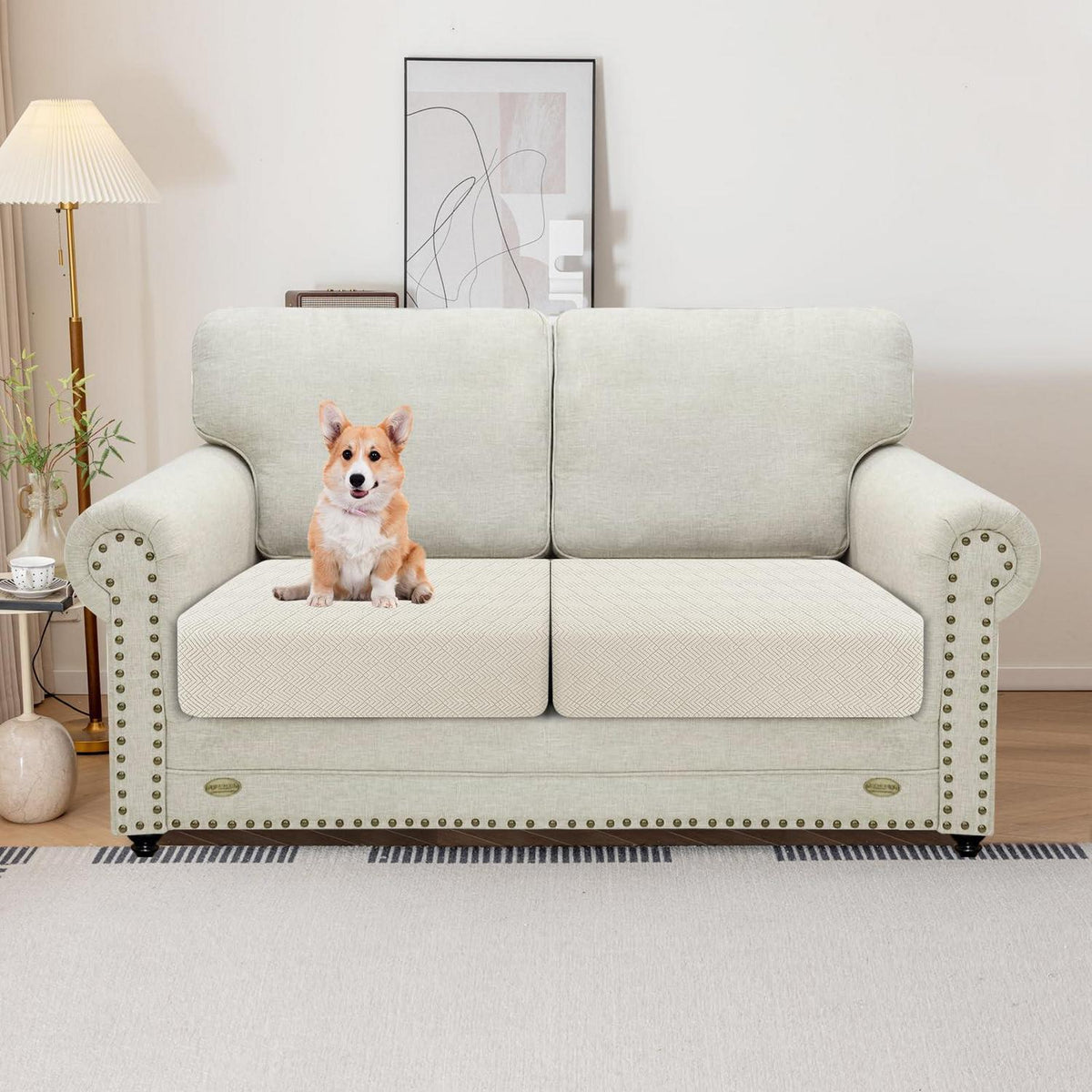 Stretch Sofa Sitzkissenbezug 2er Set CremeWeiß