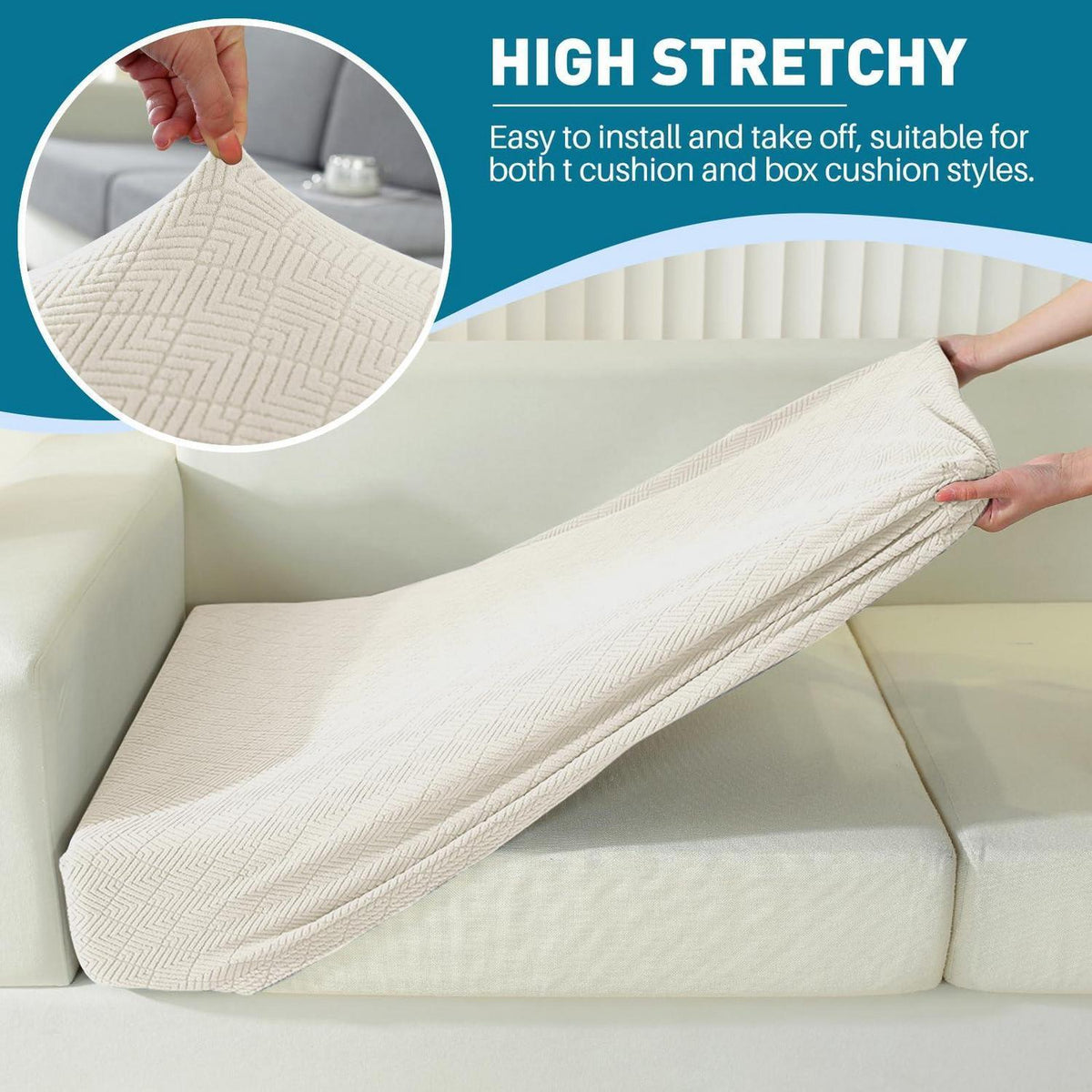 Stretch Sofa Sitzkissenbezug 2er Set CremeWeiß