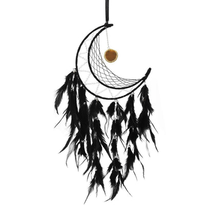 Traumfänger Feder Boho Wandbehang Schwarz - Handgefertigter Traumfänger