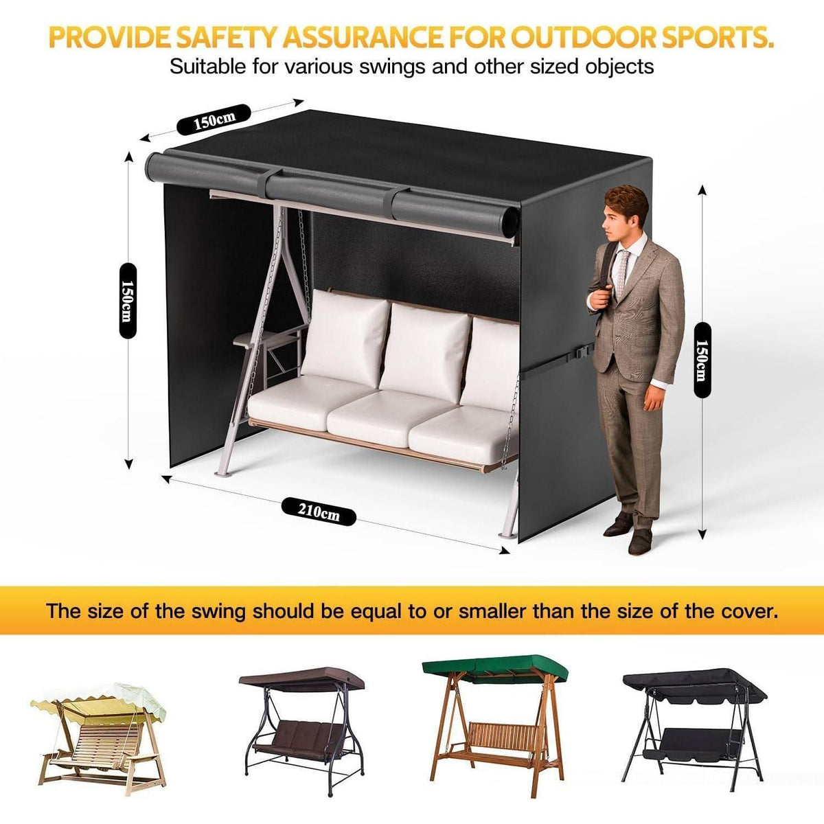Hollywoodschaukel Abdeckung 3-Sitzer | Wasserdicht & Winterfest 210x150x150cm