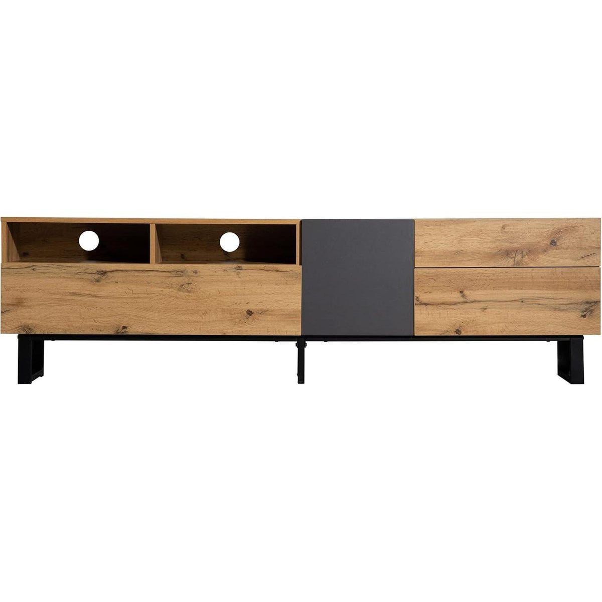 TV Lowboard 180cm mit 2 Schubladen – Schwarz & Holzoptik