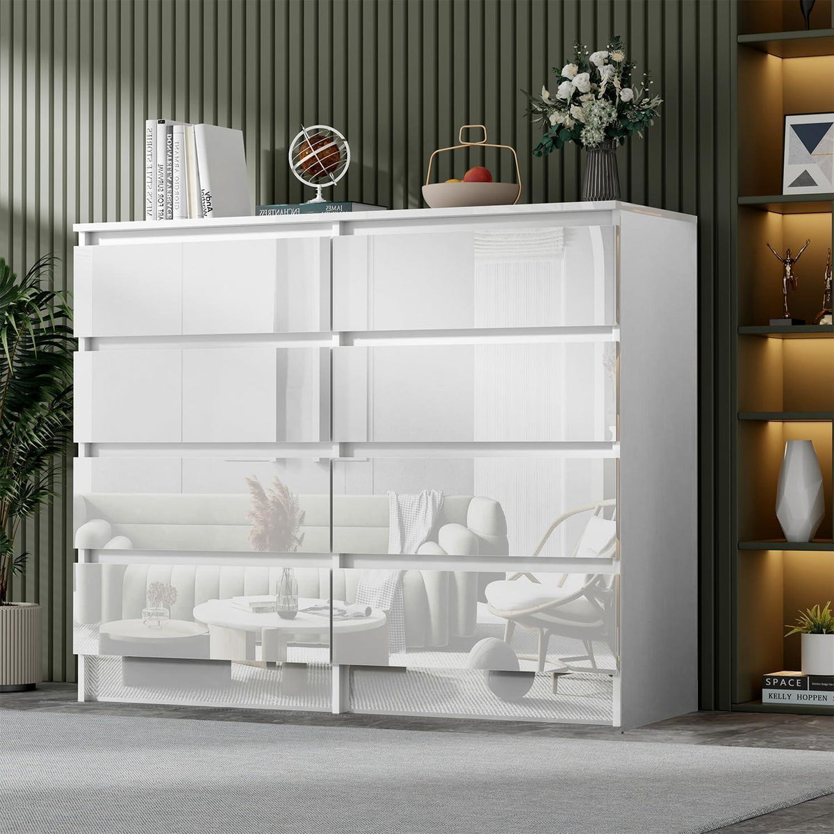 Weiße Kommode mit 6/8 Schubladen – Hochglanz Schlafzimmerschrank