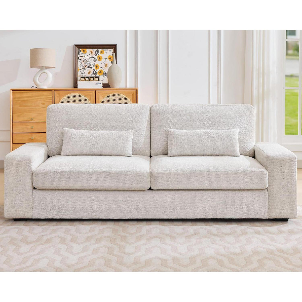 3-Sitzer Sofa 220cm Beige Chenille – Modern & Komfortabel