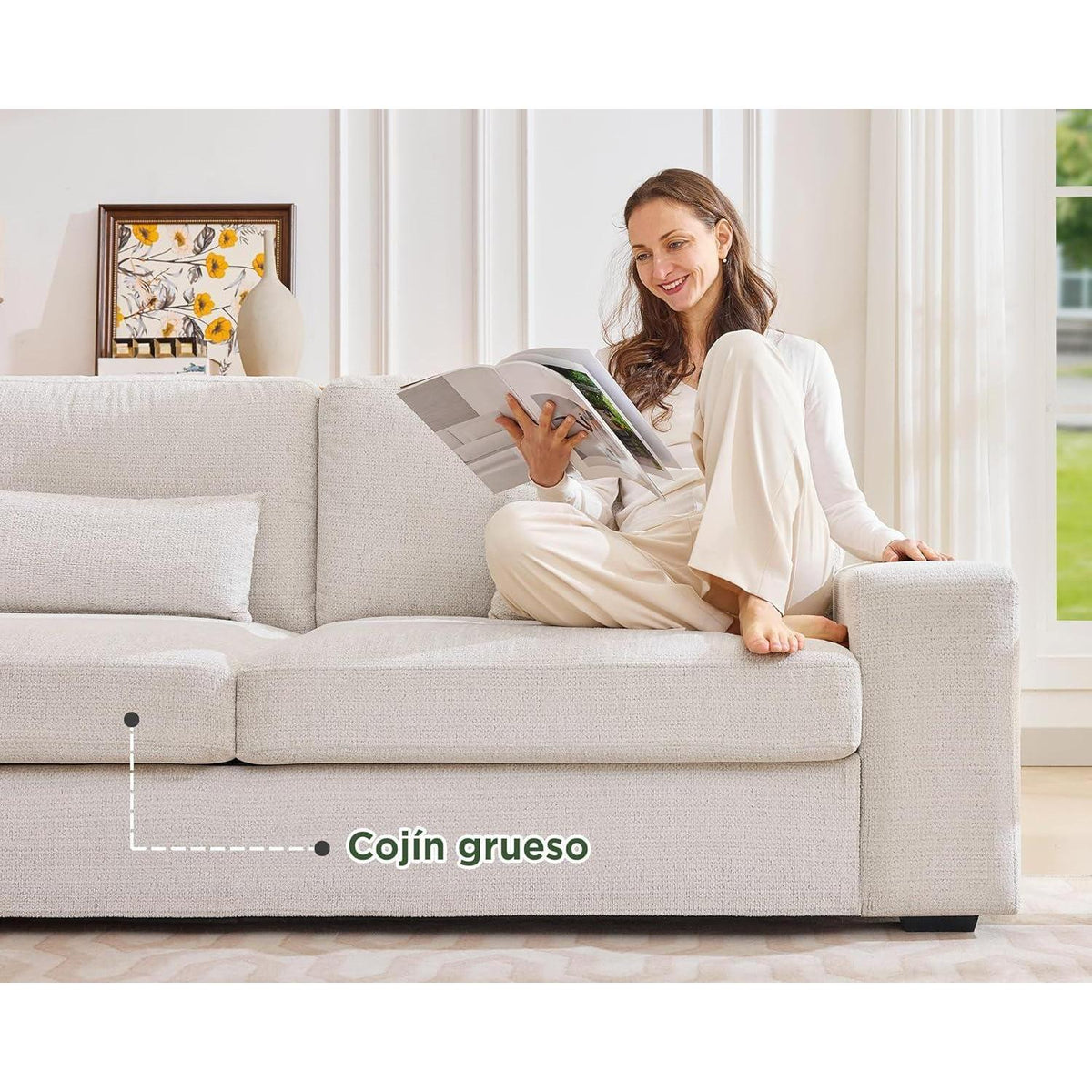 3-Sitzer Sofa 220cm Beige Chenille – Modern & Komfortabel