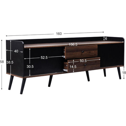 Schwarzer TV Schrank mit Schiebetür & 2 Schubladen (160x40x58cm)