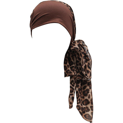 Damen Turban Kopfbedeckung Leopardenmuster Braun