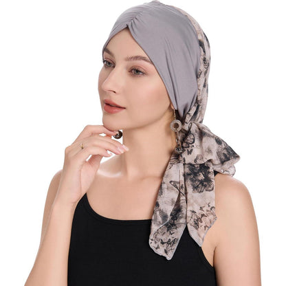 Damen Turban Kopftuch Schmetterling Hellgrau