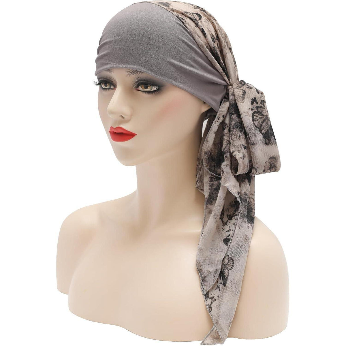 Damen Turban Kopftuch Schmetterling Hellgrau