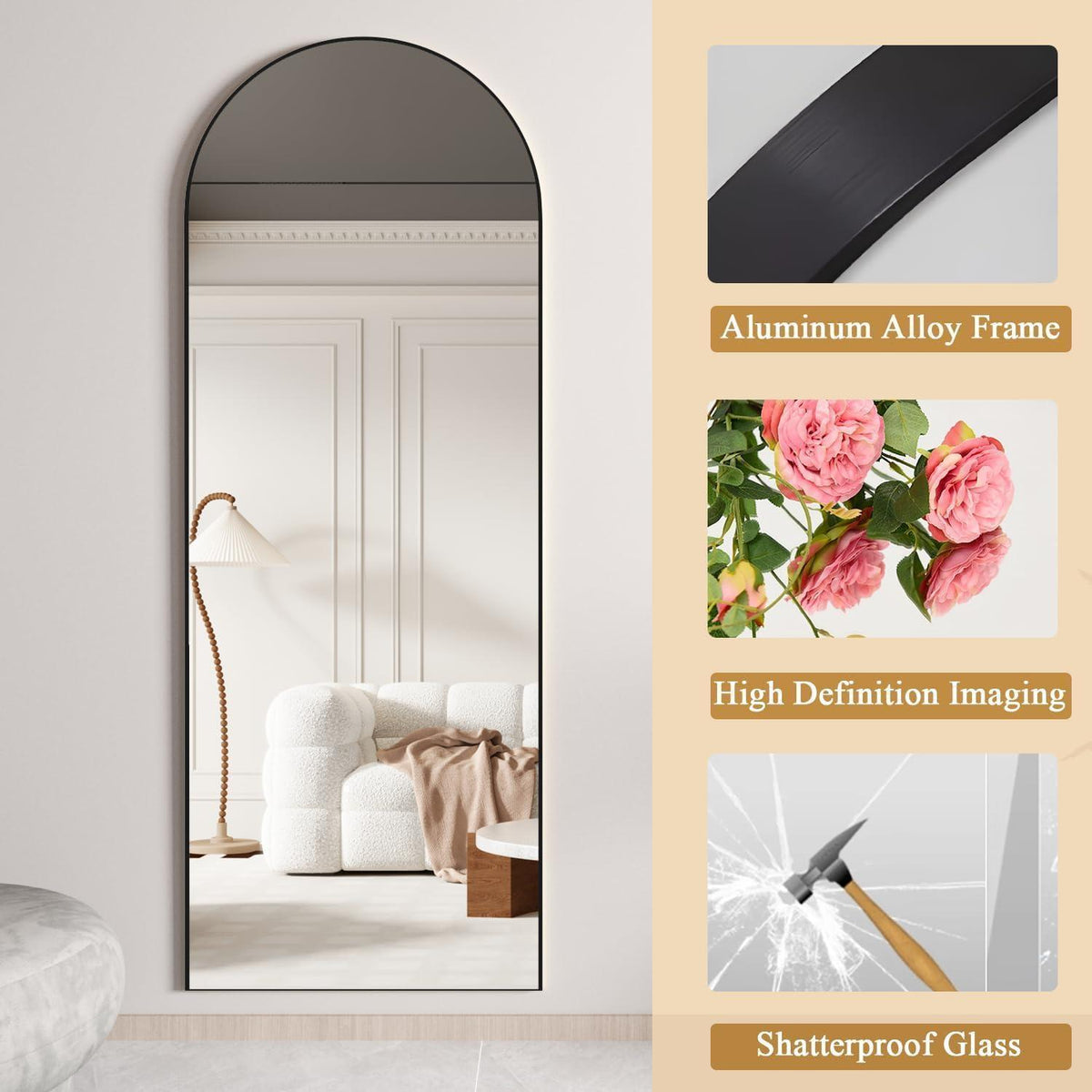 Ganzkörperspiegel Bogenförmig Schwarz – Stehender/Lehnender Spiegel