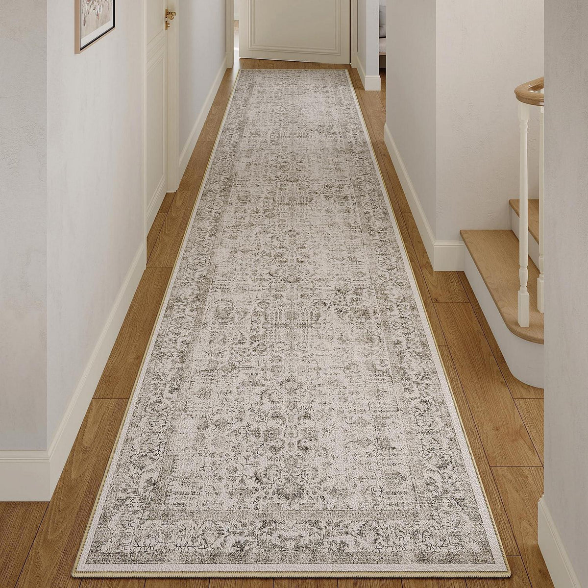 Vintage Läufer Grau 80x400cm Waschbar – Flur Teppich