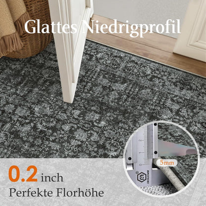 Vintage Teppich Schwarz 240x300cm Waschbar Wohnzimmer Teppich