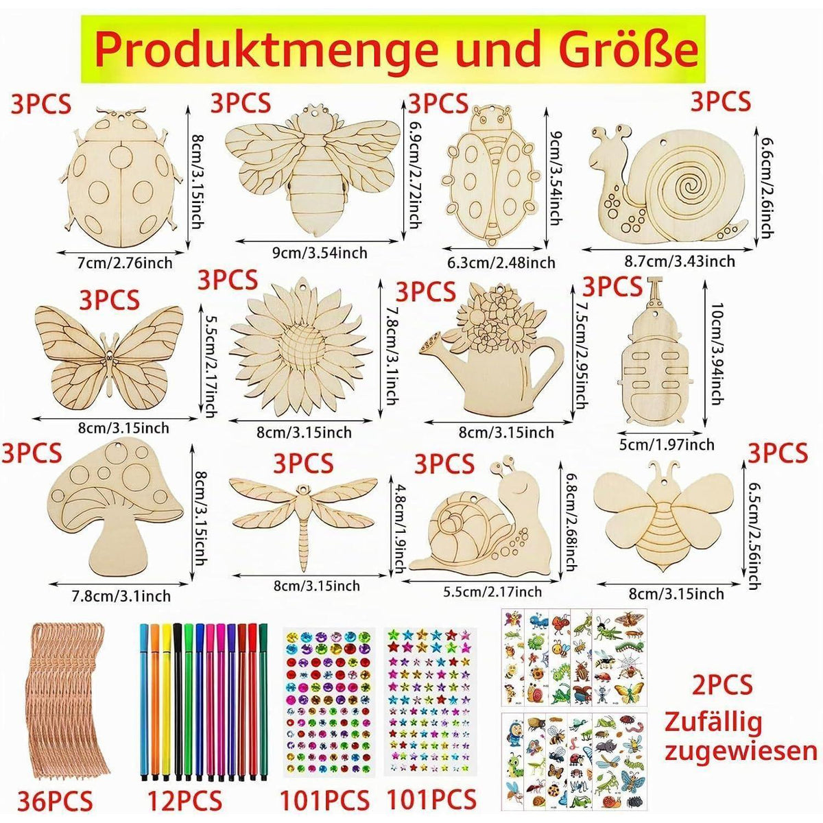 Holztiere Bastelset für Kinder – 288 Teile zum Malen & Dekorieren
