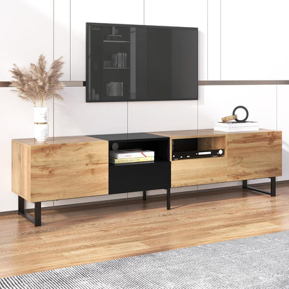 TV Lowboard Schwarz & Holz – 190x38x48cm mit 2 Türen & Schubladen