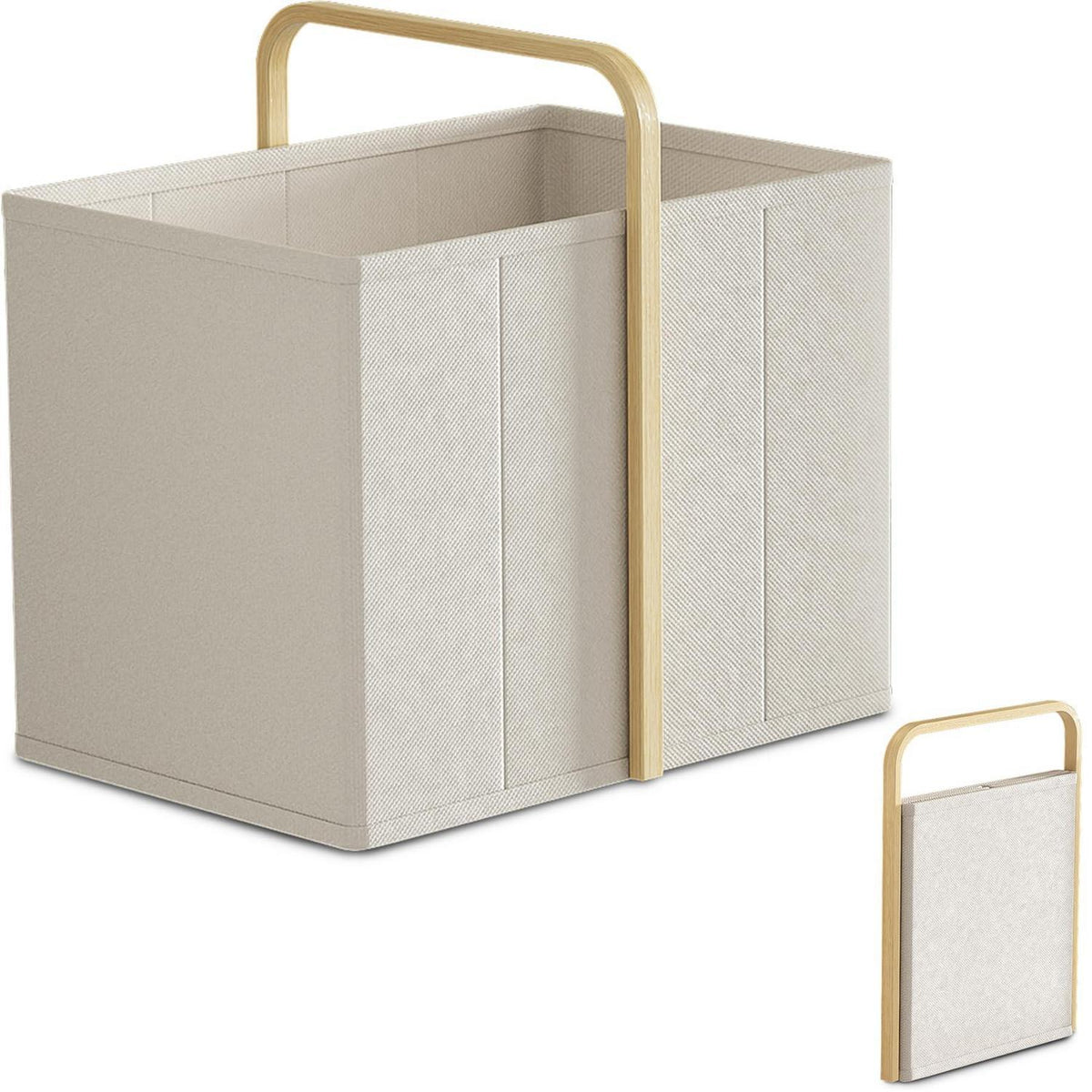 Faltbarer Wäschekorb Bambus 65L – Beige, Klappbar & Platzsparend