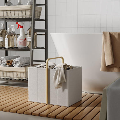 Faltbarer Wäschekorb Bambus 65L – Beige, Klappbar & Platzsparend