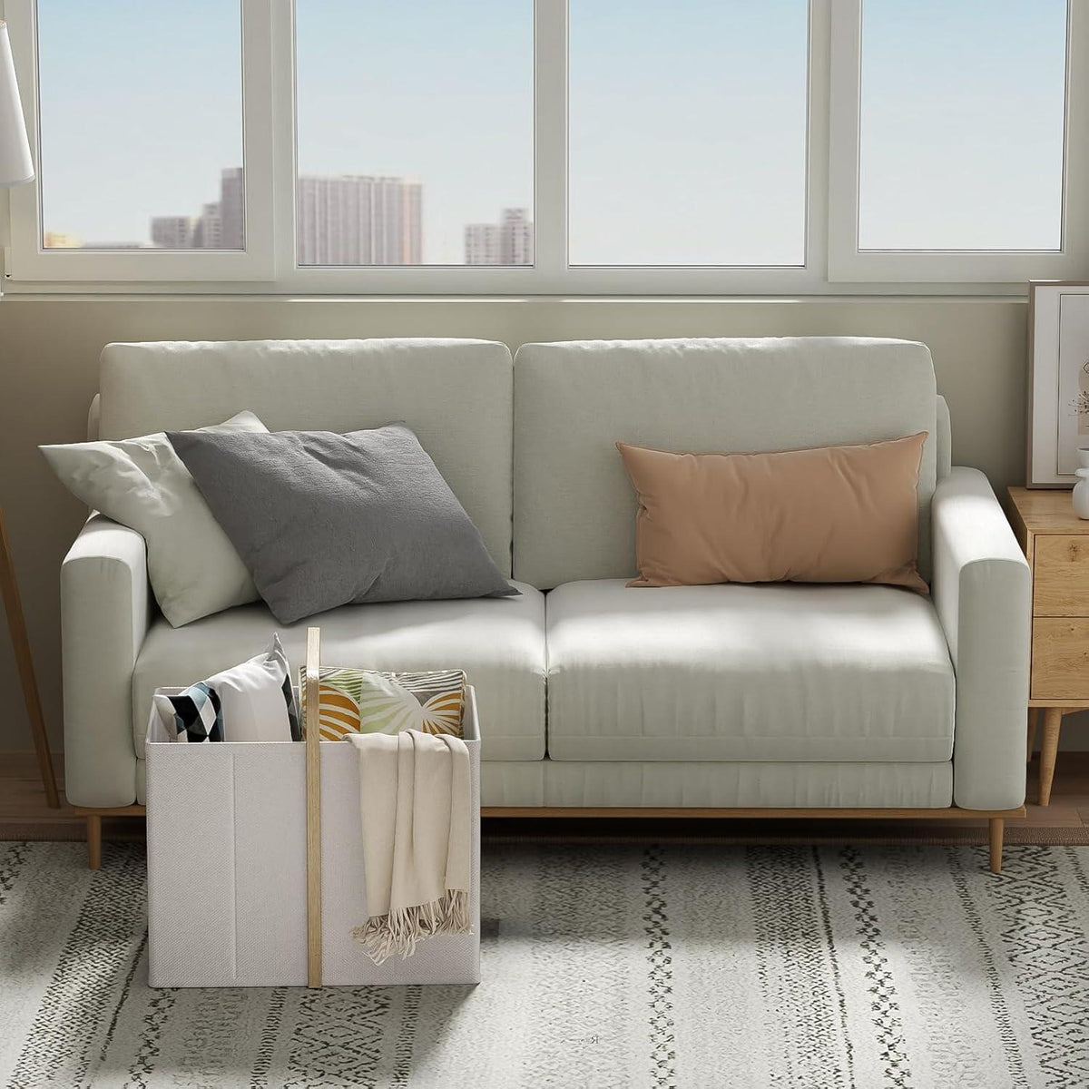 Faltbarer Wäschekorb Bambus 65L – Beige, Klappbar & Platzsparend