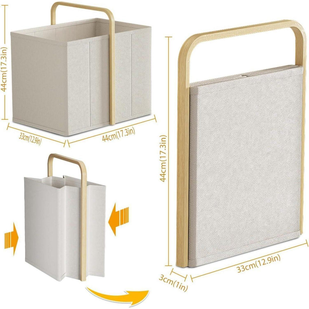 Faltbarer Wäschekorb Bambus 65L – Beige, Klappbar & Platzsparend