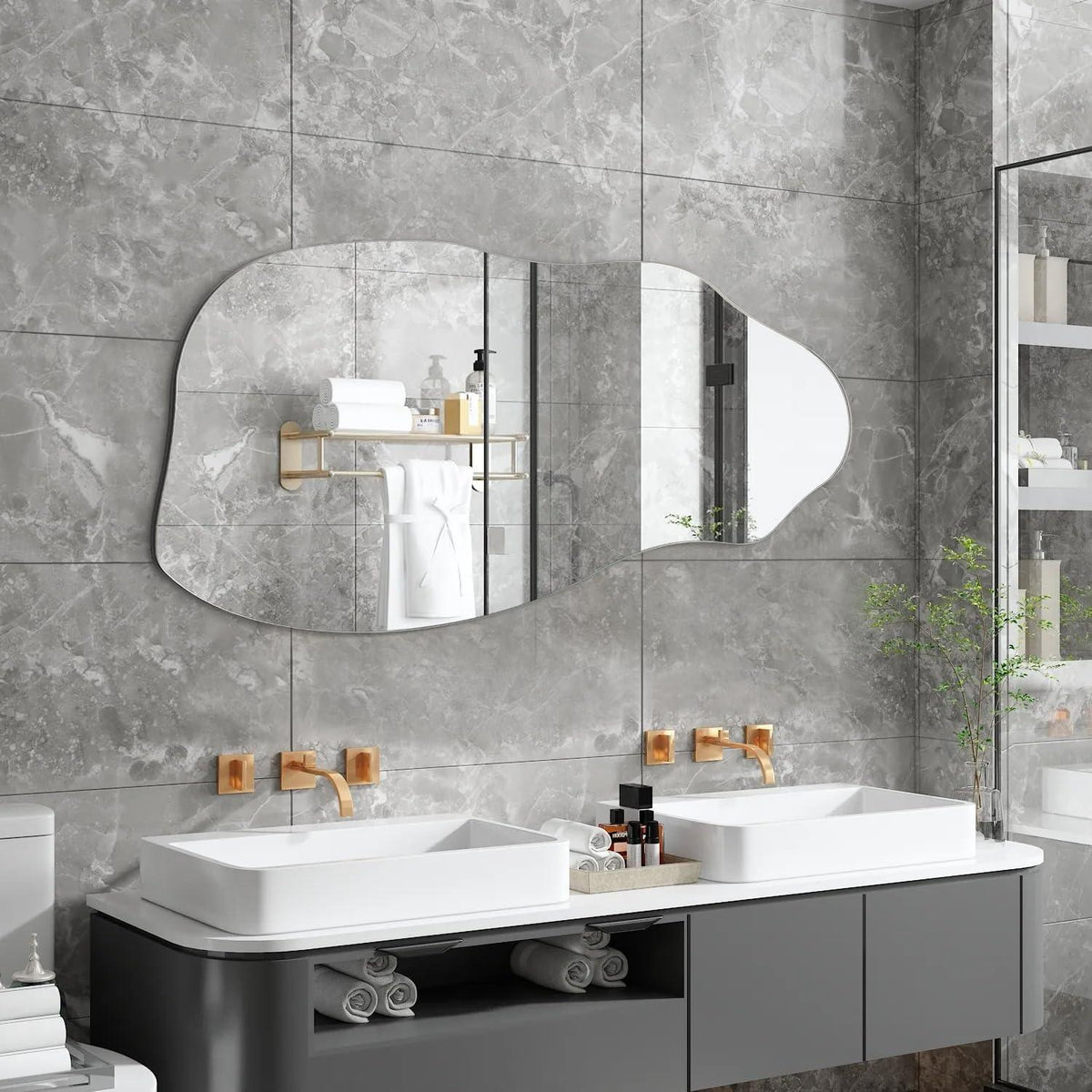 Asymmetrischer Wandspiegel 80x45 cm – Moderner Badezimmer Spiegel